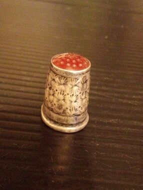 Vintage Decorative Sewing Thimble with Red Top